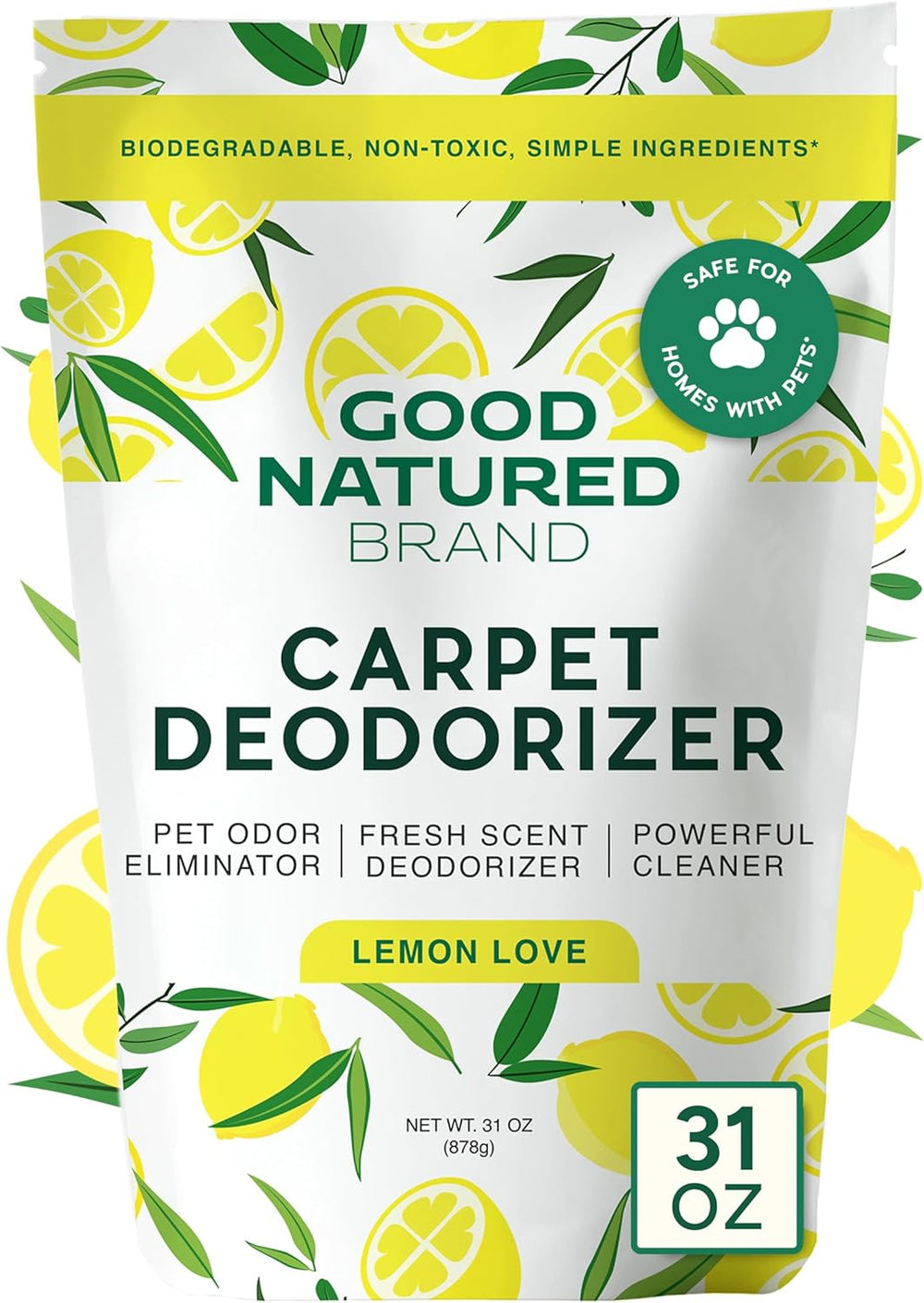 | Carpet Deodorizer & Freshener Powder | 31 Oz Pet Odor Eliminator for Strong Odor & Pet Urine | Fresh Natural Lemon Scent | Safe for Homes with Pets