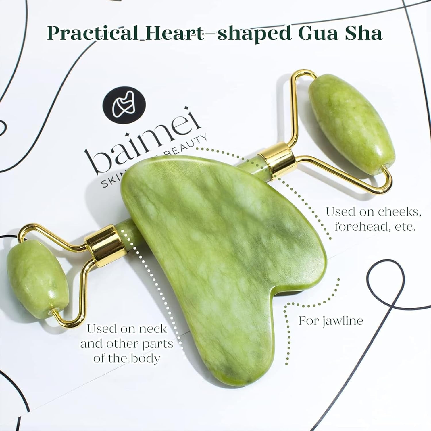 Icyme Gua Sha & Jade Roller Set, Cooling Face Roller & Gua Sha Tool for Depuffing, Facial Sculpting & Jawline Definition, Smooth Rolling Skincare Tools for Women & Men â€“ Green