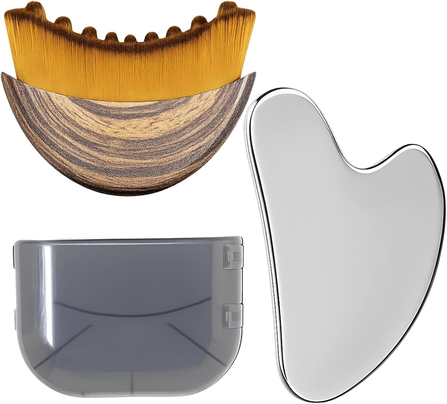 Stainless Steel Gua Sha Tool & Lymphatic Drainage Face Brush Set,  Facial Massage Kit for Jawline Sculpting Puffiness Lifting Relaxation, Contour Face Brush with Storage Case