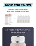 Breast Milk Cooler Bottle - 12H+ Ice-Cold/24H Safe Storage, Compatible with Spectra Pumps, TSA Approved Travel Chiller, 18Oz (2X9Oz) Lightweight Leakproof Container for Work, Pink