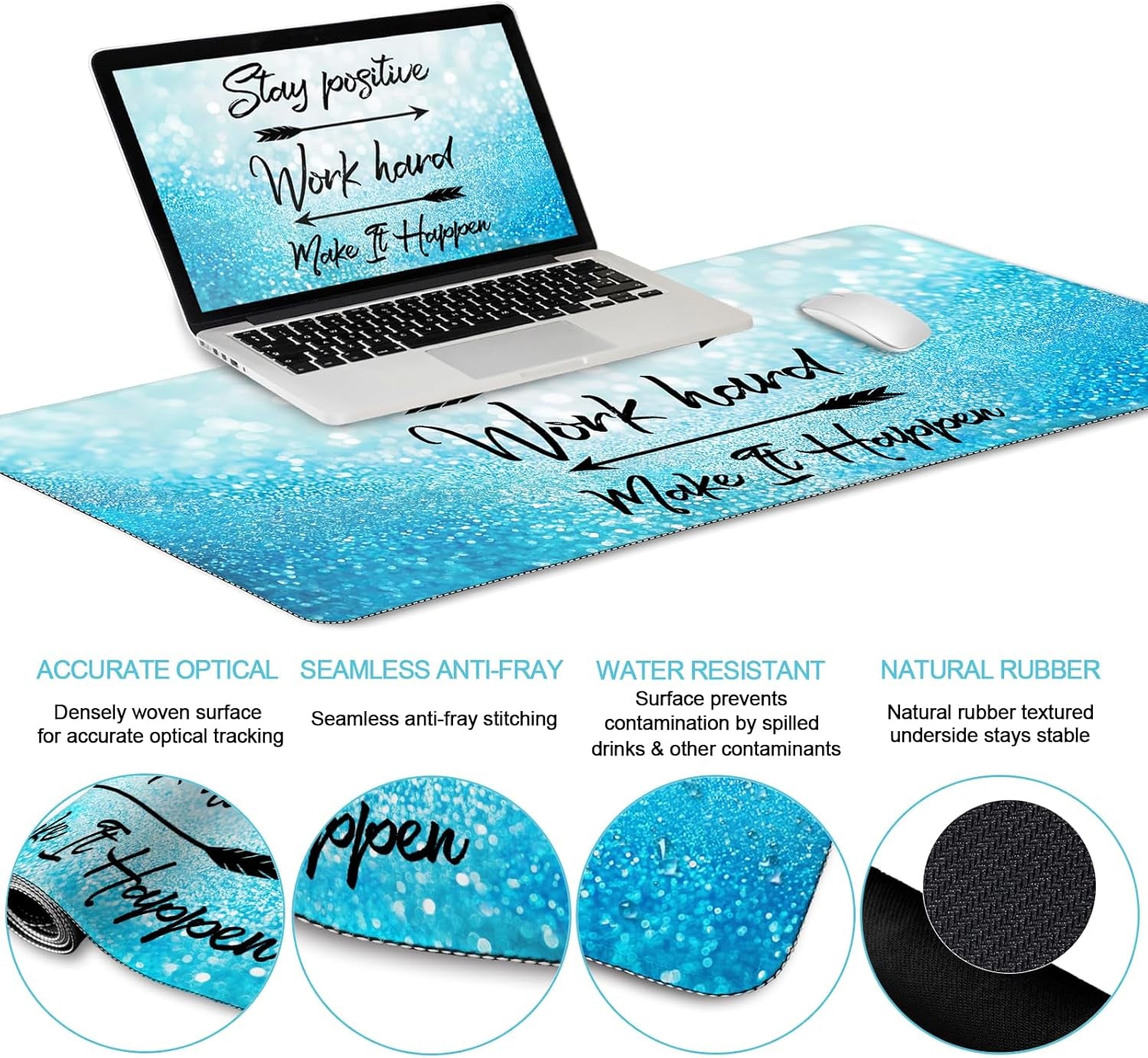 Desk Mat Pad, XXL Large Gaming Mouse Pad with Wrist Rest Wrist Support, Ergonomic Mouse Pad, Keyboard Wrist Rest, Coaster, Home Office Desk Accessories Decor Supplies, Stay Positive