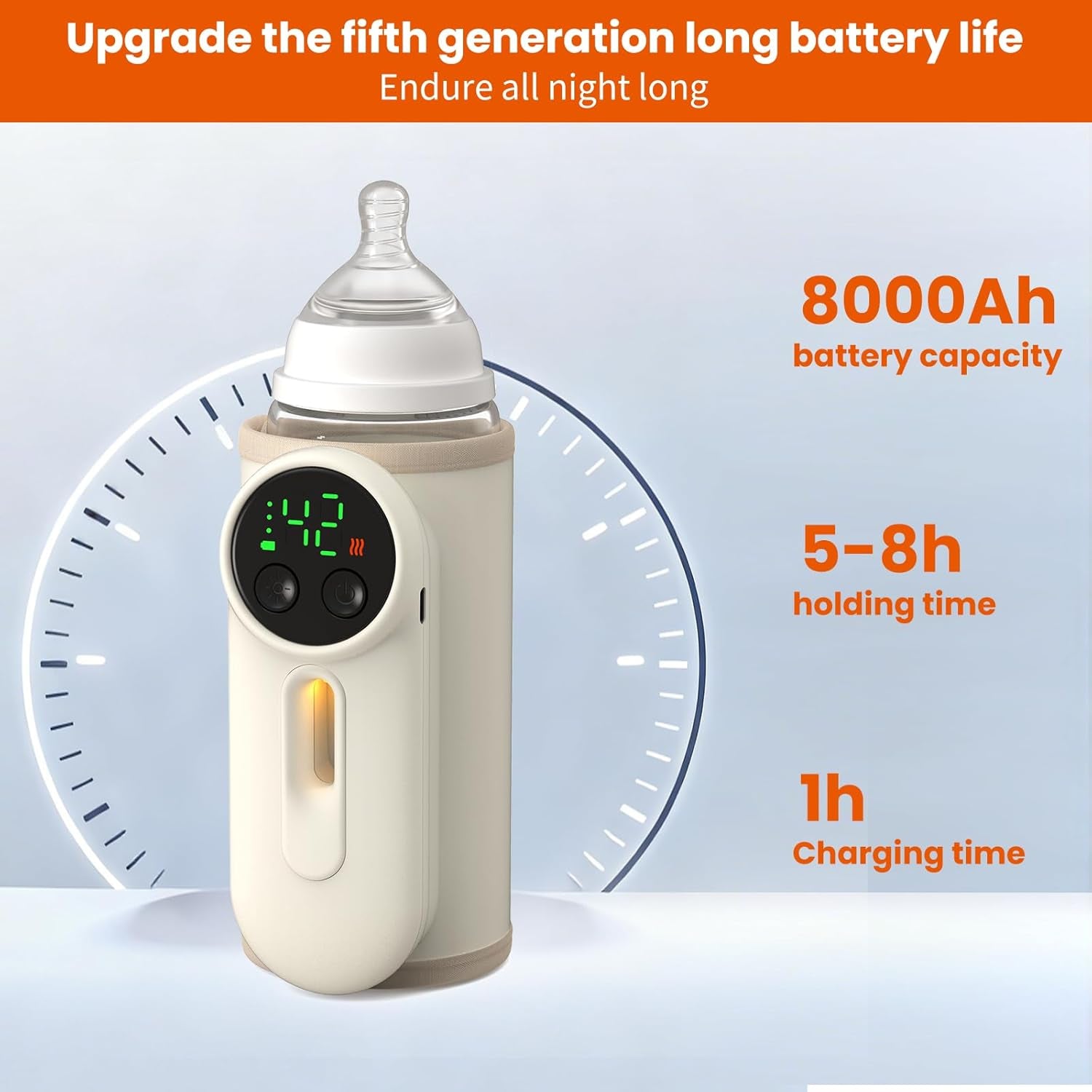 Portable Baby Bottle Warmer, Baby Milk Warmer, Rechargeable 8000Mah Battery, Breast Milk Warmer with Defrost Function, Compatible with All Baby Bottles Ideal for Home and Travel Use