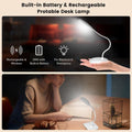 Battery Powered Desk Lamp, Portable Lamps Rechargeable 3 Color Modes Touch Control Stepless Dimming, Wireless Desk Lamp with 2000Mah, Small LED Table Light for Dorm Study Office Bedroom,White