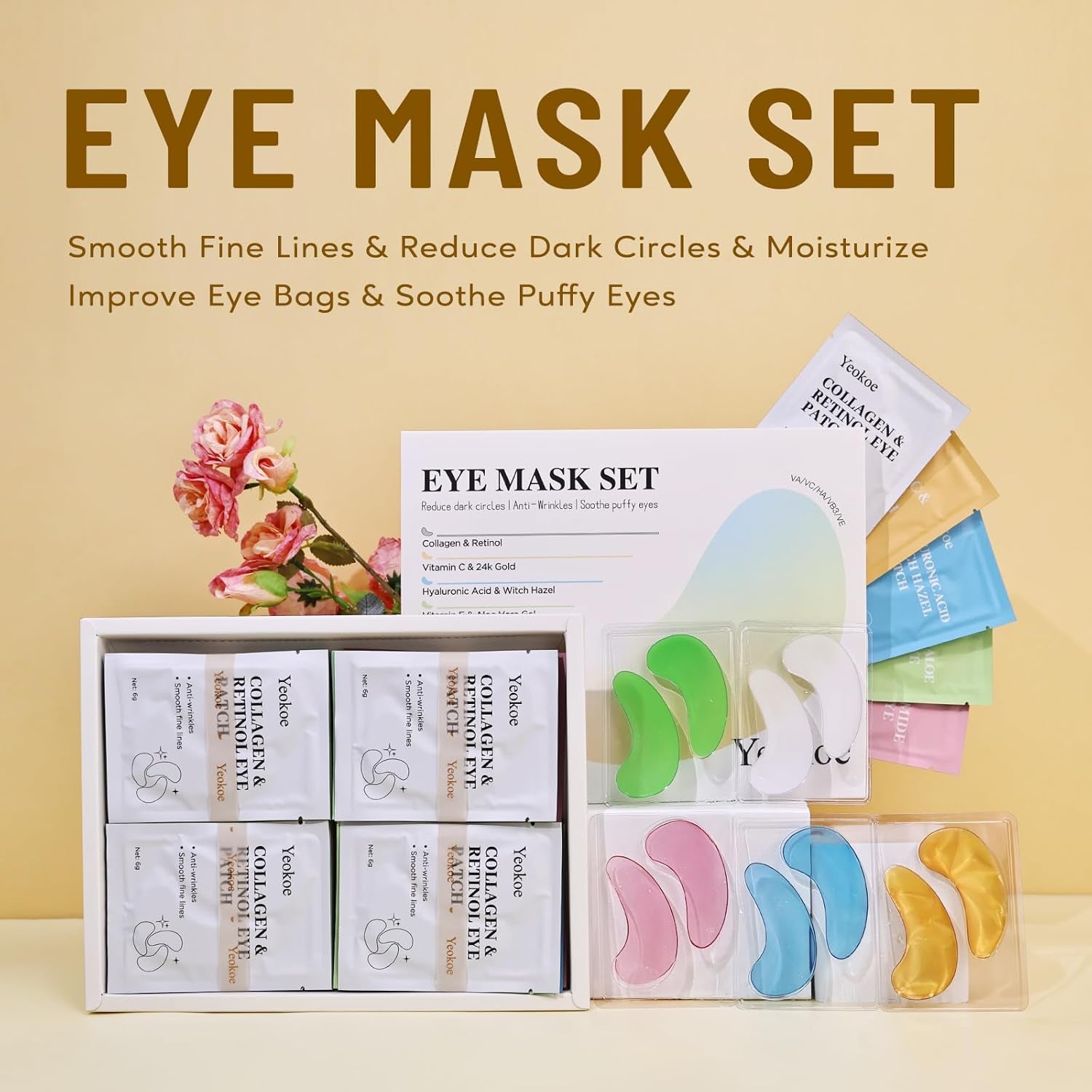 under Eye Patches for Dark Circles,Eye Mask for Puffy Eyes with Collagen,Retinol,Vitmin C,Hyaluronic Acid and Niacinamide Face Masks Skincare Spa Gifts for Woman 20Pairs