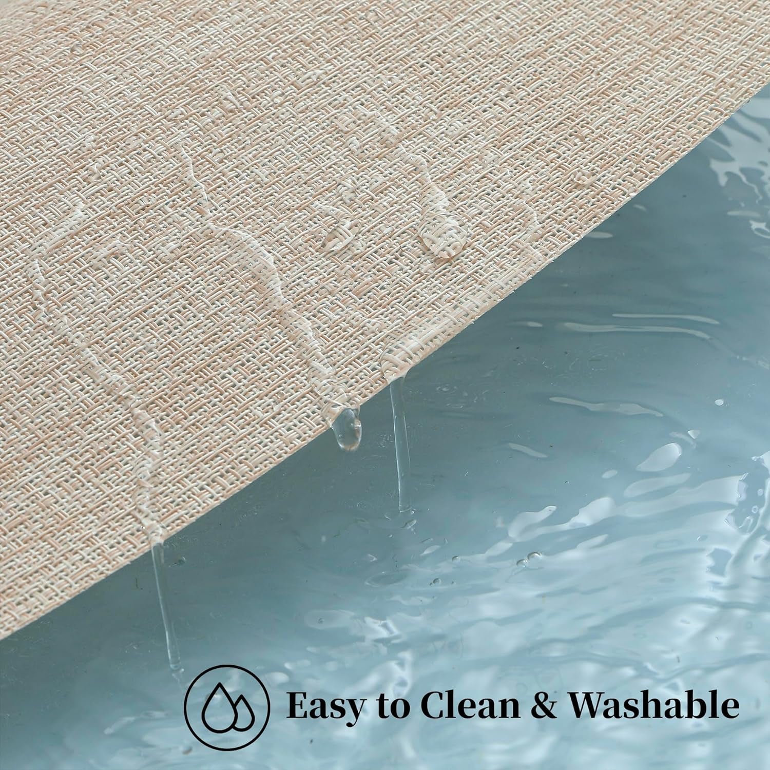Beige Placemats Set of 4 - Heat-Resistant, Non-Slip Table Mats, Washable Woven Vinyl for Indoor & Outdoor Dining