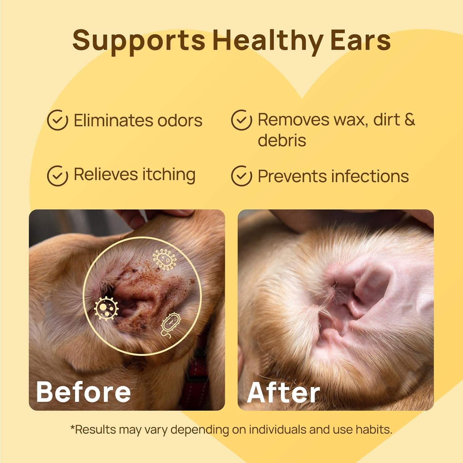 Ear Cleaner Wipes for Dogs & Cats, Vet-Recommended Dog Ear Infection Treatment to Relief Itching & Inflammation, Remove Wax, Dirt & Stop Smelly, Cleaning Deodorizing Wipes 50Ct(Unscented)
