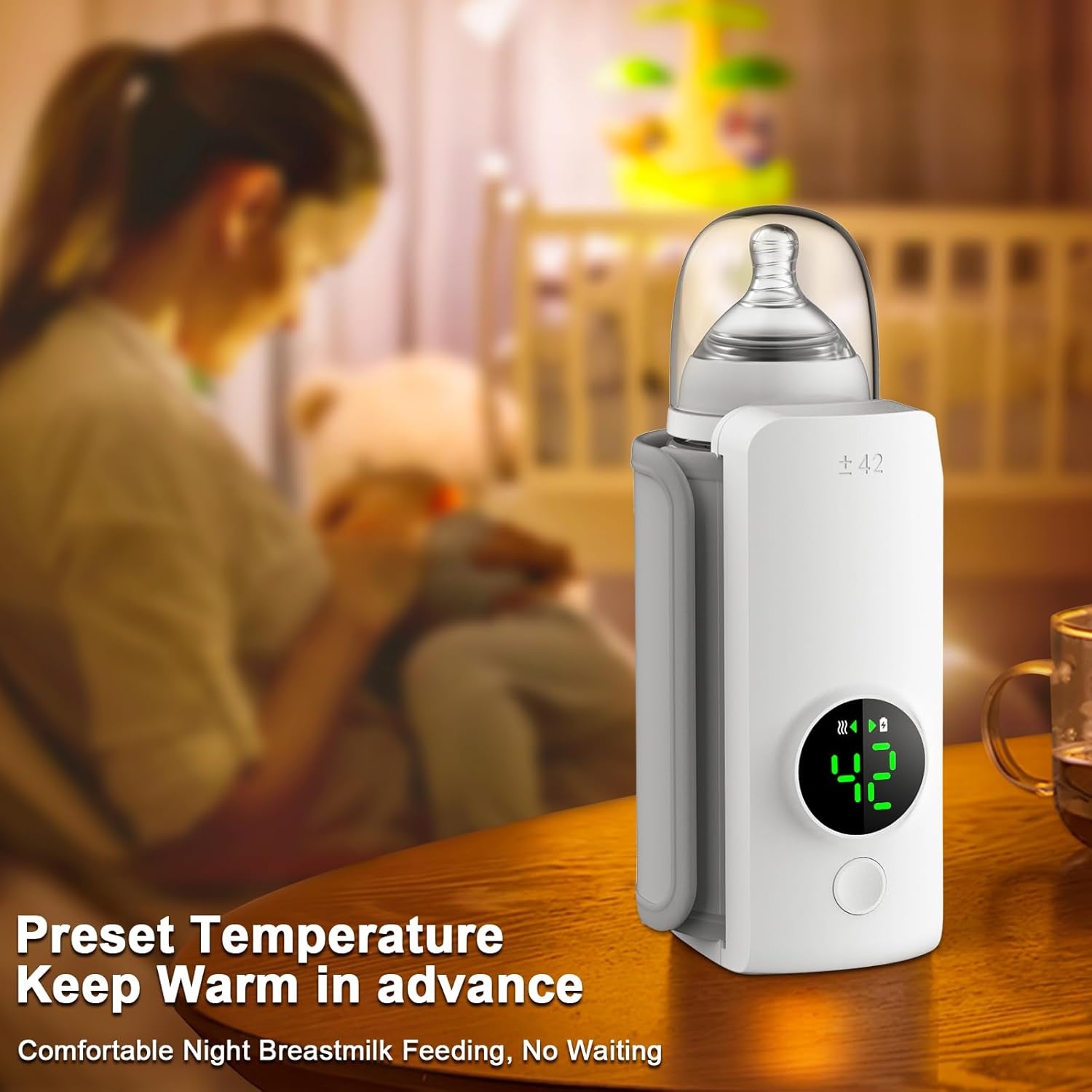 Portable Bottle Warmer,Travel-Easy,Type-C Charging,6-Speed Temperature Control,Locked-In Nutrition,360 Degree Wrap Even Warming,Ensuring Baby Needs