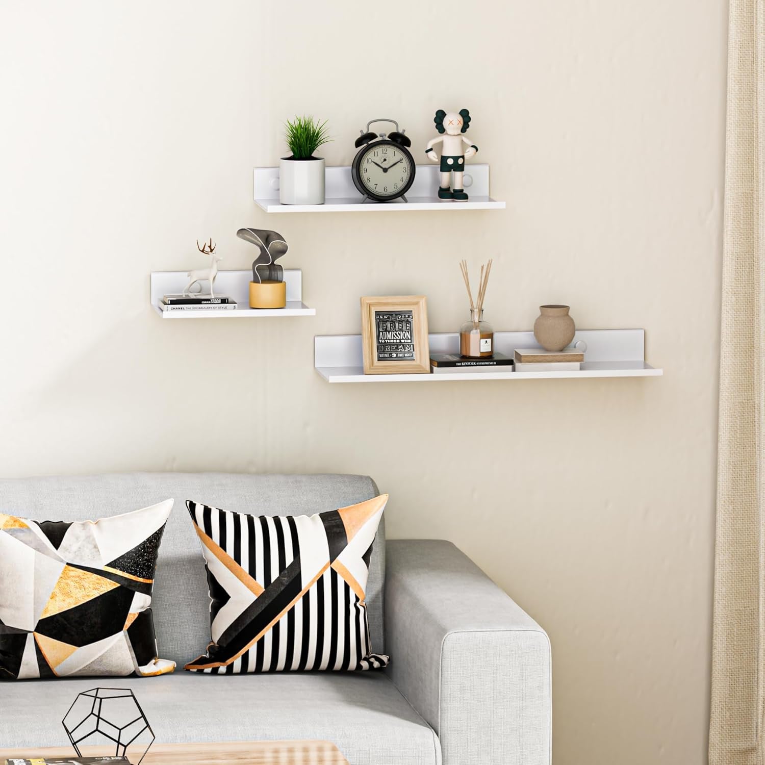 Adhesive Wall Shelf 2 Pack, Modern Floating Shelves for Wall 11.8Inch, Metal Wall Mounted Display Ledge Shelf for Living Room, Bedroom, Bathroom