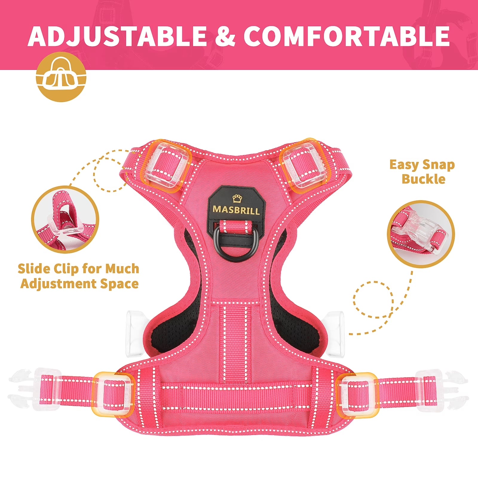 Reflective Dog Harness No Pull Dog Vest Harness with Handle,No Choke Adjustable Soft Padded Pet Vest for Small Dogs,Pink Dog Galters