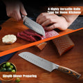 Santoku Knife, 7 Inch Japanese Chef Knife for Vegetable Chopping & Meat Dicing, High Carbon German Steel, Ergonomic Handle - Fiery Phoenix Series