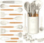 Silicone Cooking Utensils Set, Silicone Utensils for Cooking, 446° Heat Resistant Kitchen Utensil Silicone Spatula Sets, Kitchen Gadgets for Non-Stick Cookware BPA FREE (Cream White)