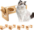 Adjustable Bamboo Raised Pet Bowl for Cats and Small Dogs, Elevated Feeder Stand with 2 Ceramic Bowls and anti Slip Feet, Great Gift for Puppies, Kittens