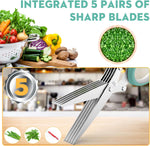 Herb Scissors with 5 Blades and Cover, Kitchen Herb Cutter with Cleaning Comb, Stainless Steel Multi Blade Herb Shears for Basil Parsley Cilantro, Easy Clean Cooking Tool, Unique Kitchen Gadgets Gift