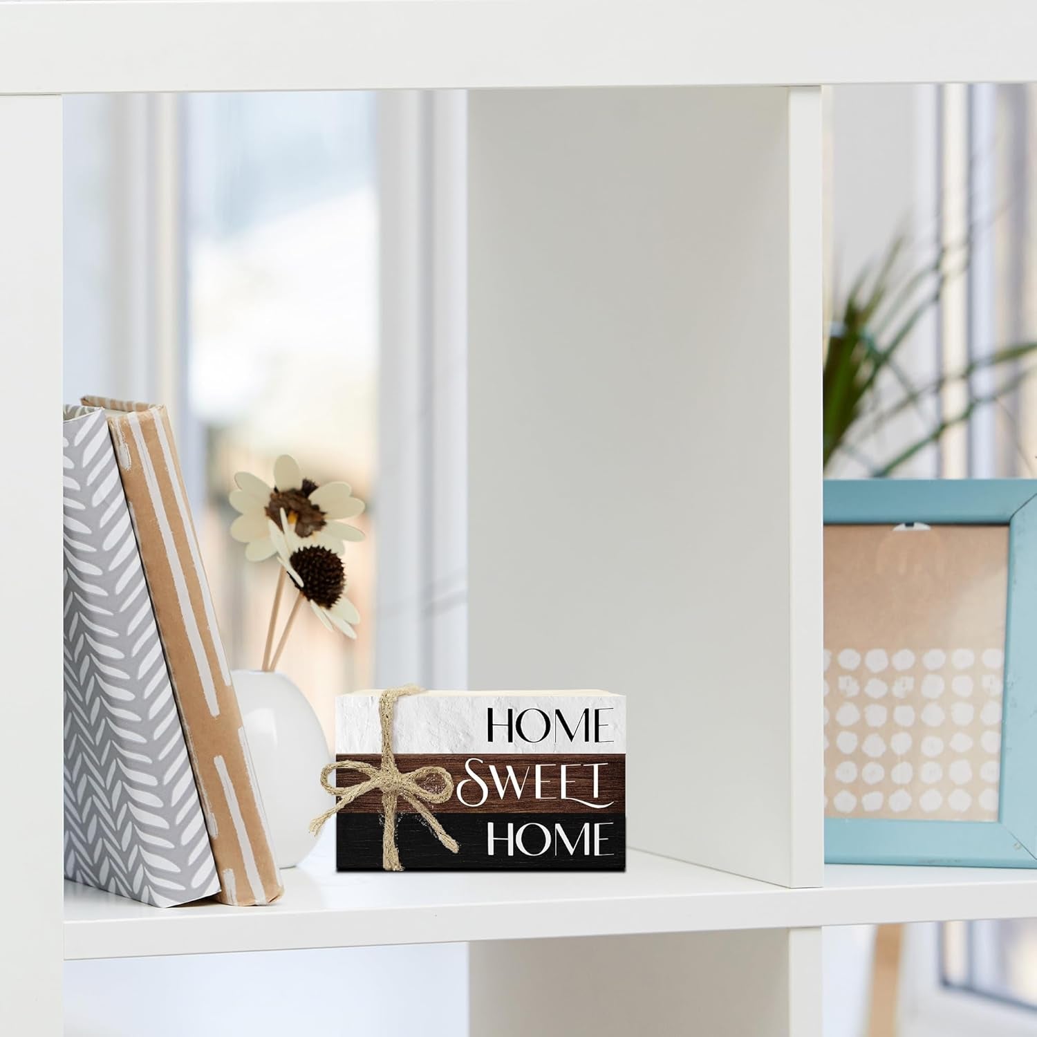 Mini Decorative Books for Home Decor, Rustic Wood Stack for Table, Home Sweet Decor Books for Living Room Shelf, Farmhouse Stacked Book Gift (L10)
