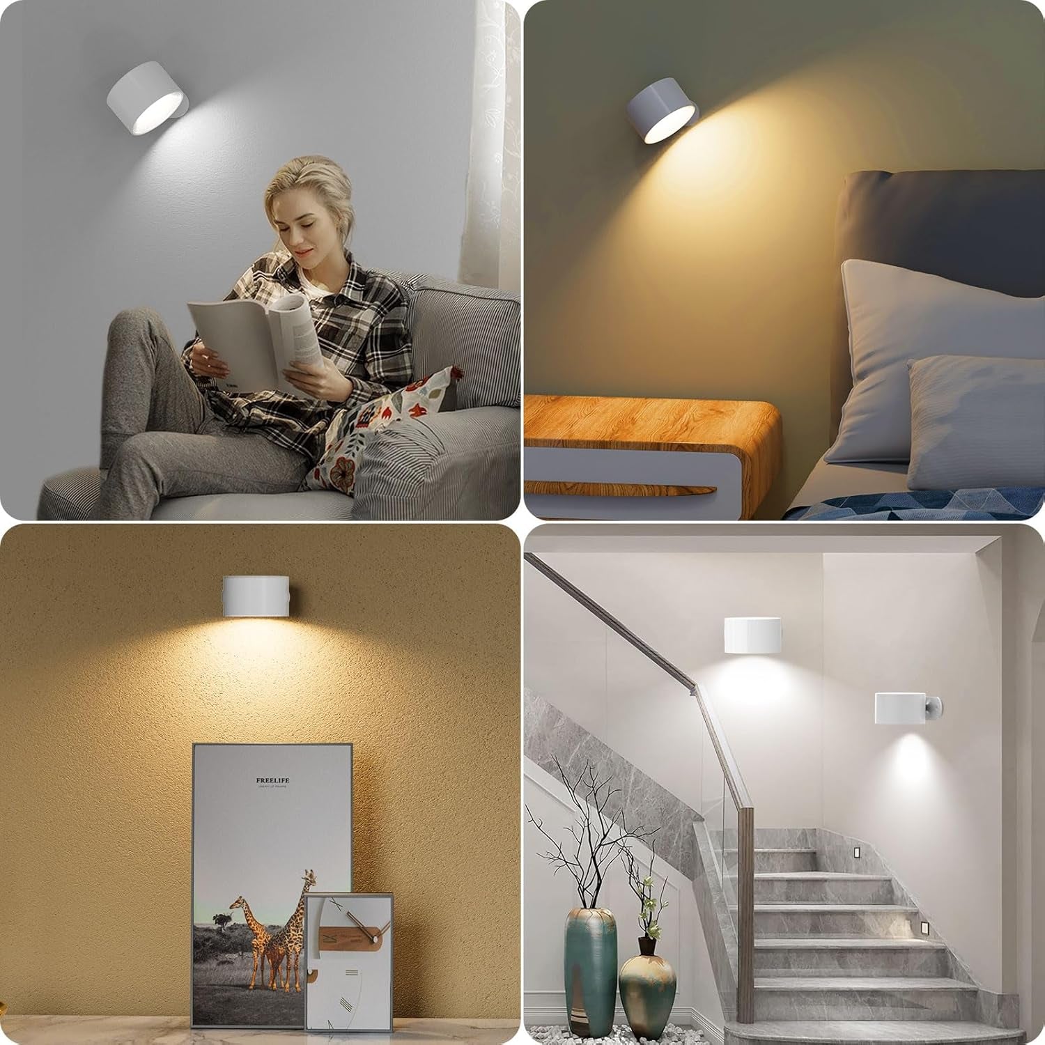 2PACK LED Wall Lamps with Rechargeable Battery Operated, Wall Mounted Lights with 3 Brightness 3 Color Temp Removable Charging 360Â°Rotate Magnetic, Cordless Wall Sconces for Reading Bedside