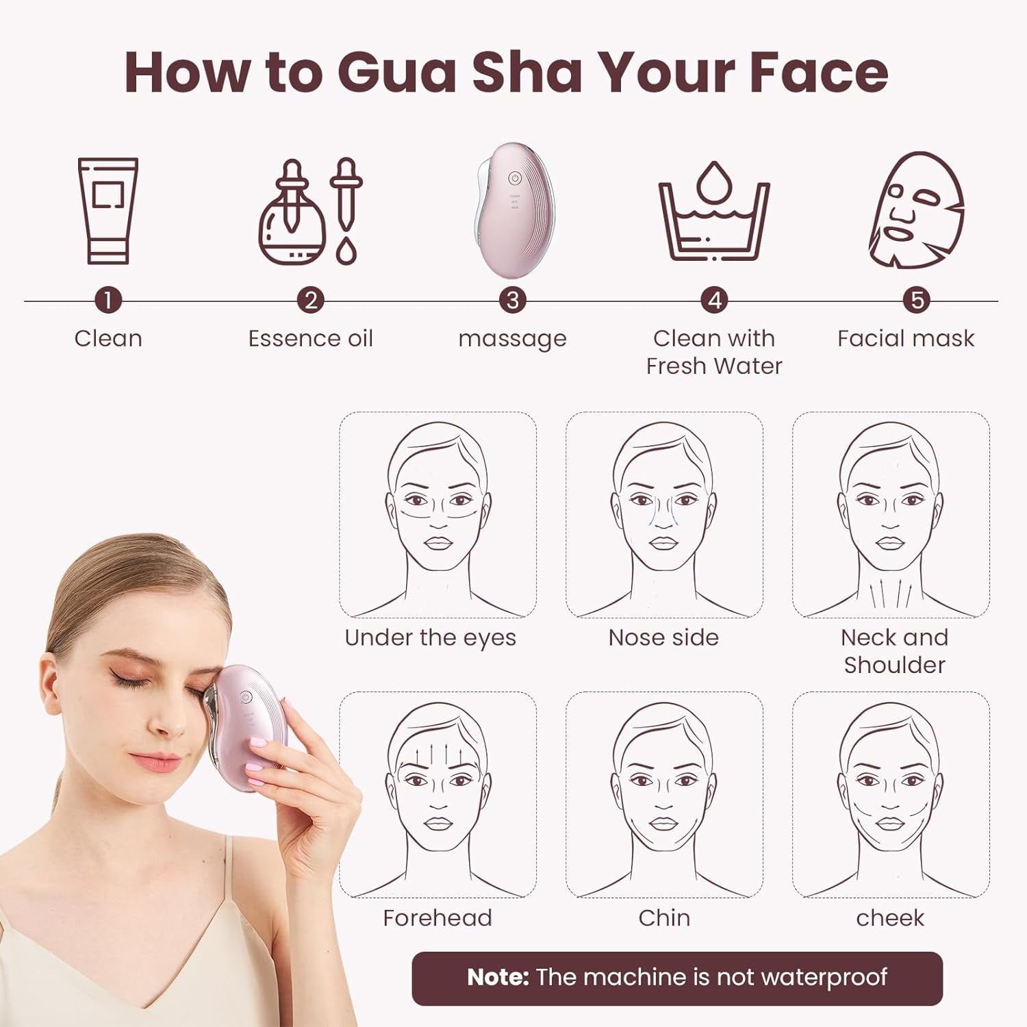 Heat Electric Gua Sha Tool, Face Massager | 4-In-1 Multiple Function Gua Sha Electric Massager for the Face and Neck