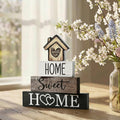 Smile 4 Pcs Farmhouse Wooden Tabletop Decor Home Tiered Tray Decoration, Rustic Retro Neutral Wood House-Shaped Block Sign, Centerpiece Suitable for Home Shelves Fireplace Mantels