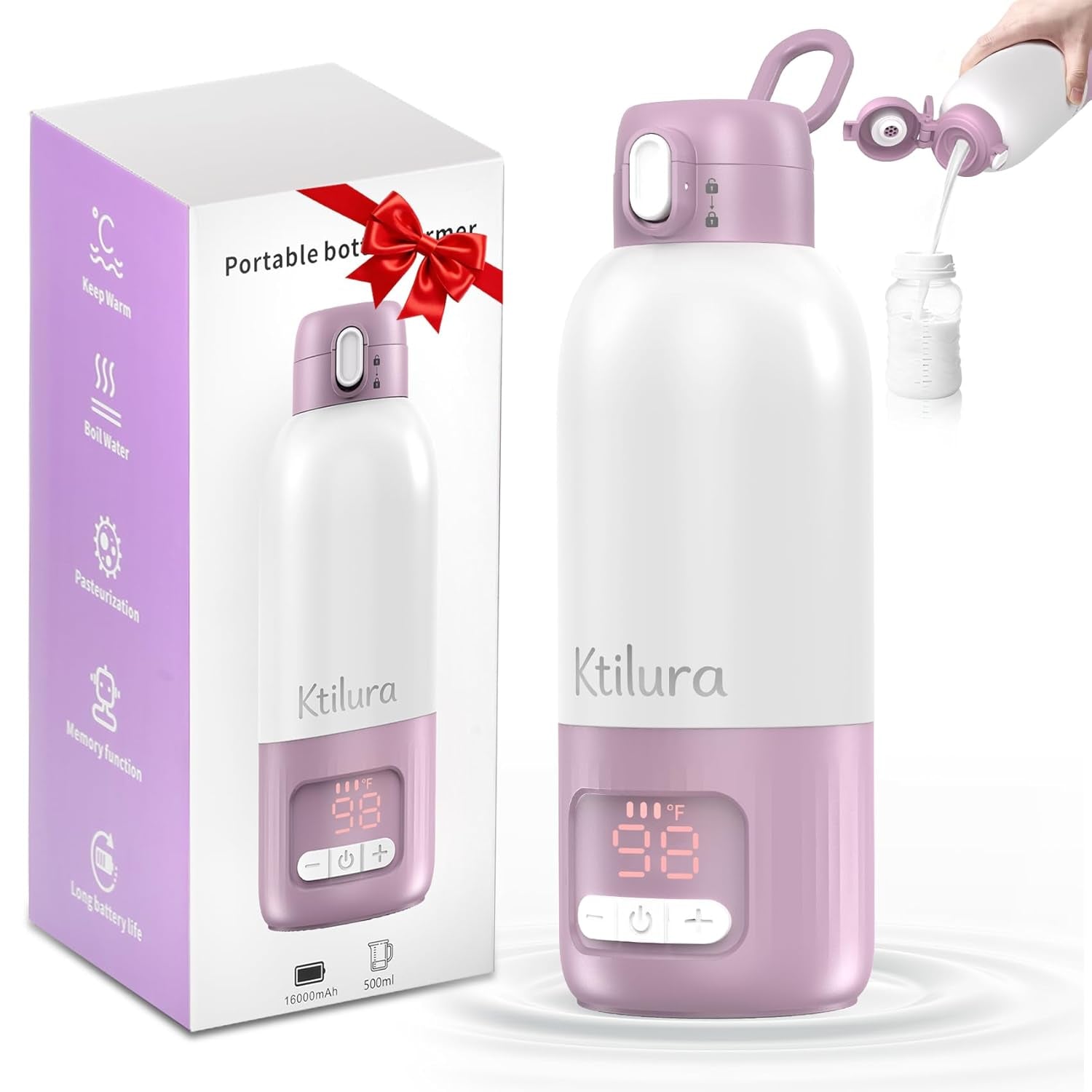 Portable Bottle Warmer for Travel,Fast Heating Milk Warmer on the Go,17 OZ Water Warmer for Breast Milk, Formula,Water,Temp Control 98Â°F -212Â°F,Baby Essentials for Outdoor Airplane Car Journey