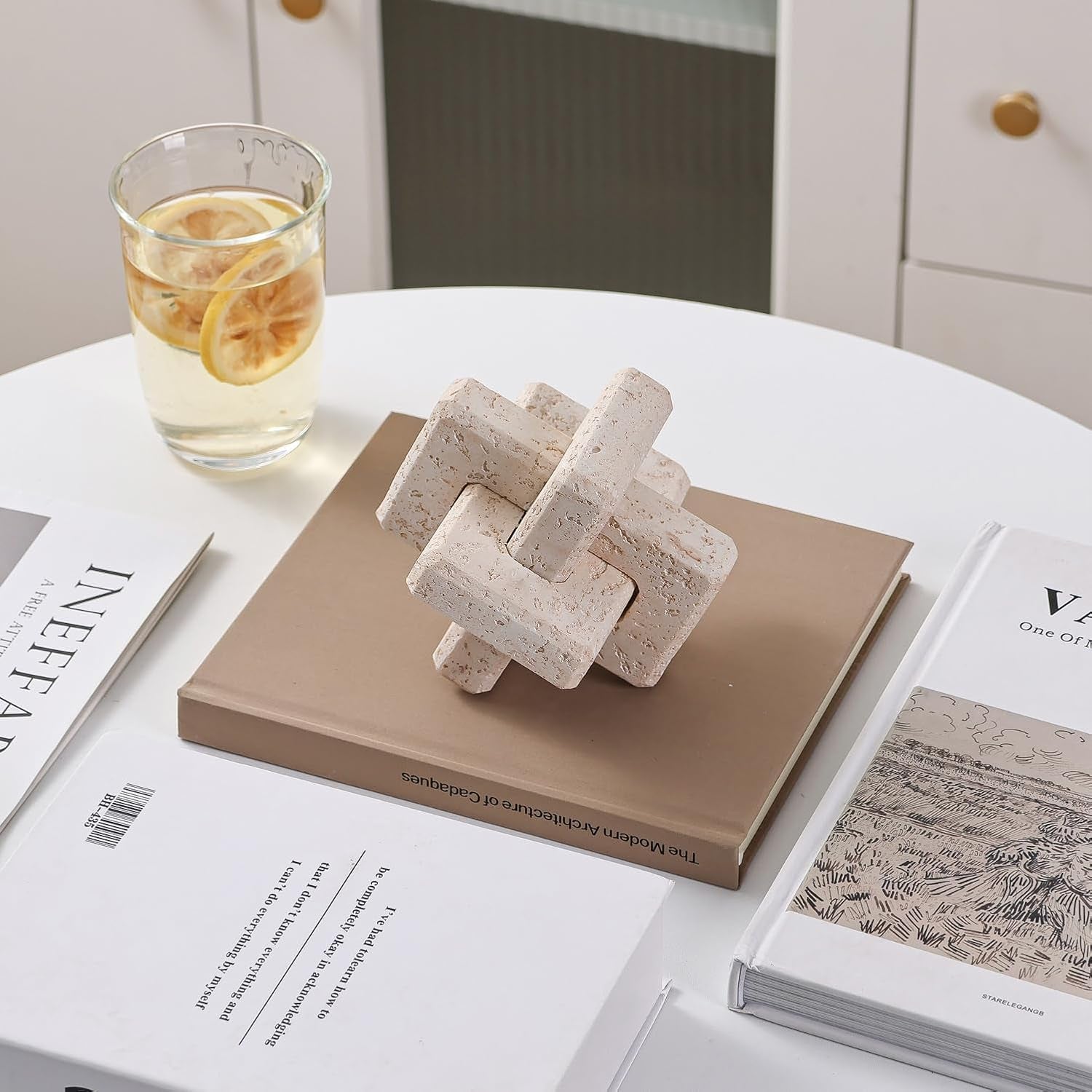 3-Link Knot Resin Travertine Decor, Coffee Table Decor, Book Shelf Entry Table Decoration, Boho Decorative Objects, Aesthetic Accents for Modern Rustic Office Living Room Home DÃ©cor