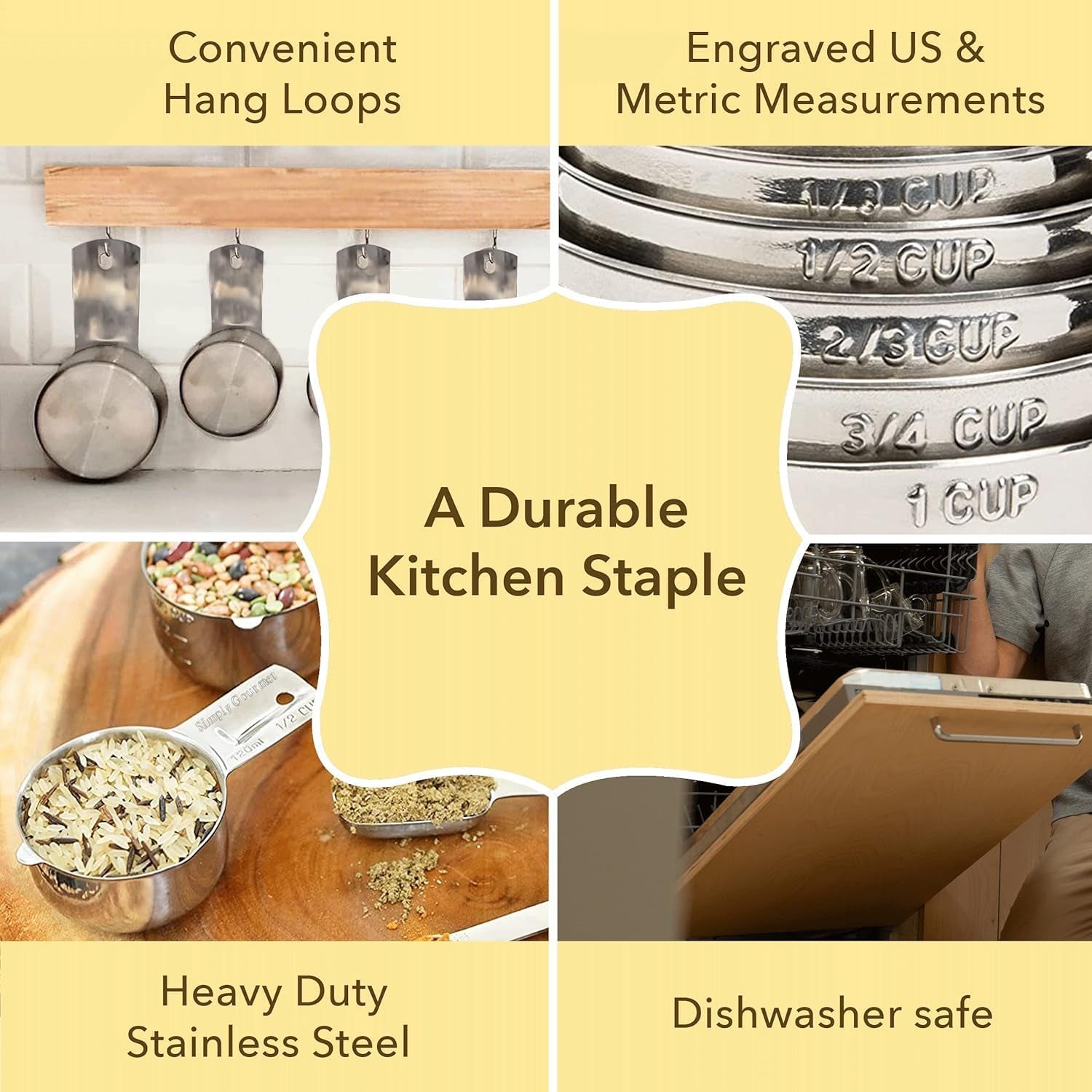 Measuring Cups & Spoons Set of 12, 18/08 Stainless Steel Kitchen Gadgets, Stackable Design with Long Handle Spoons, Fits in Spice Jars, Cooking & Baking Set for Dry & Liquid