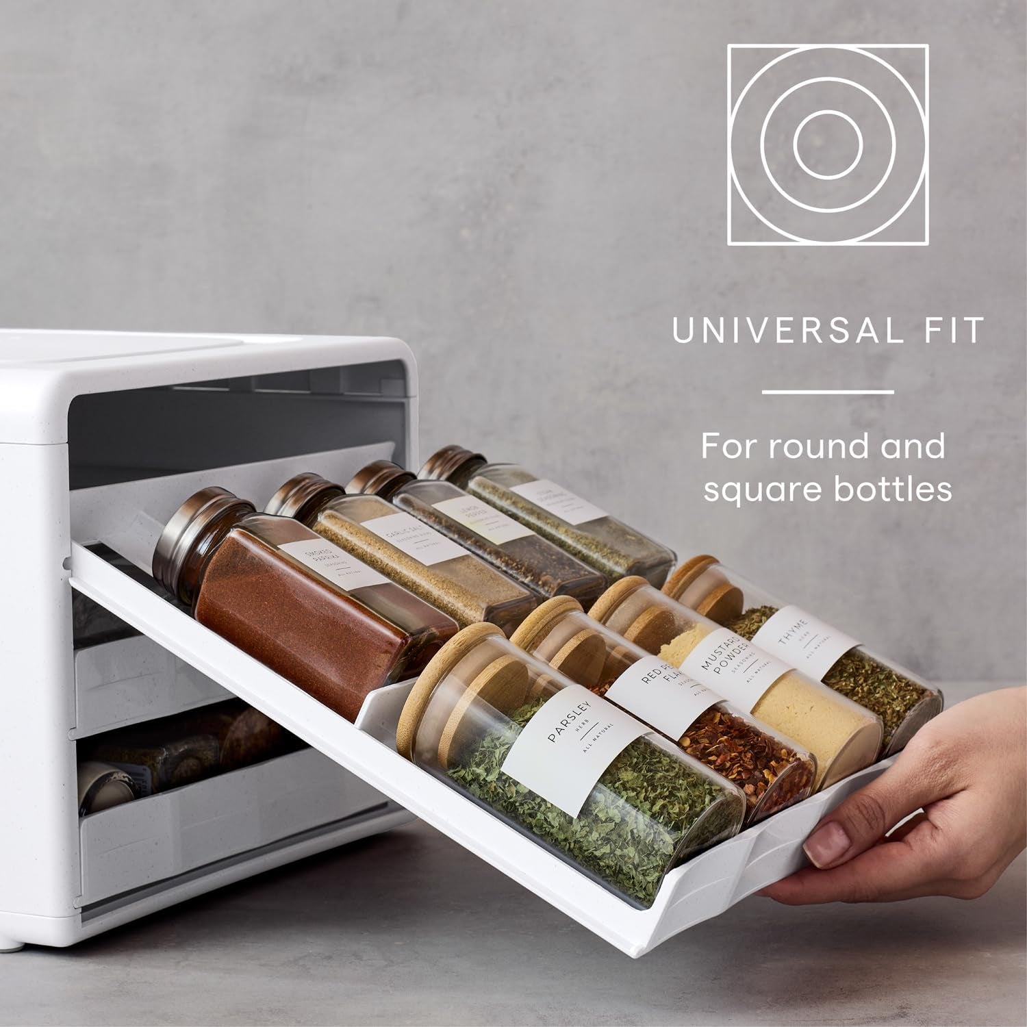 SpicestackÂ® Adjustable Spice Rack Organizer, Pull-Down 24-Bottle Seasonings and Spices Holder for Kitchen Cabinet and Pantry Organization with 104 Included Labels | Adjustable