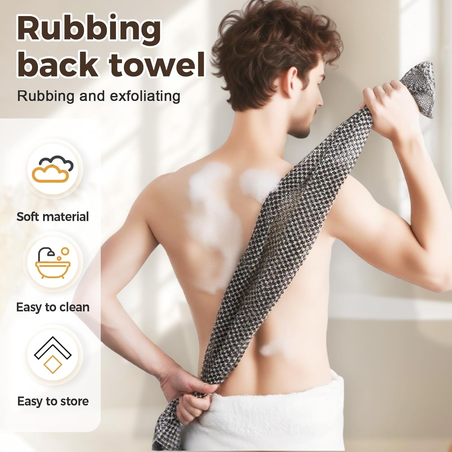 Exfoliating Shower Towel, 2026 New Soft Textured Exfoliating Bath Towel for Home,Soft Foldable Back Scrub Towels, Rich Foaming Body Washcloth, for Cleaning Body Skin (A)