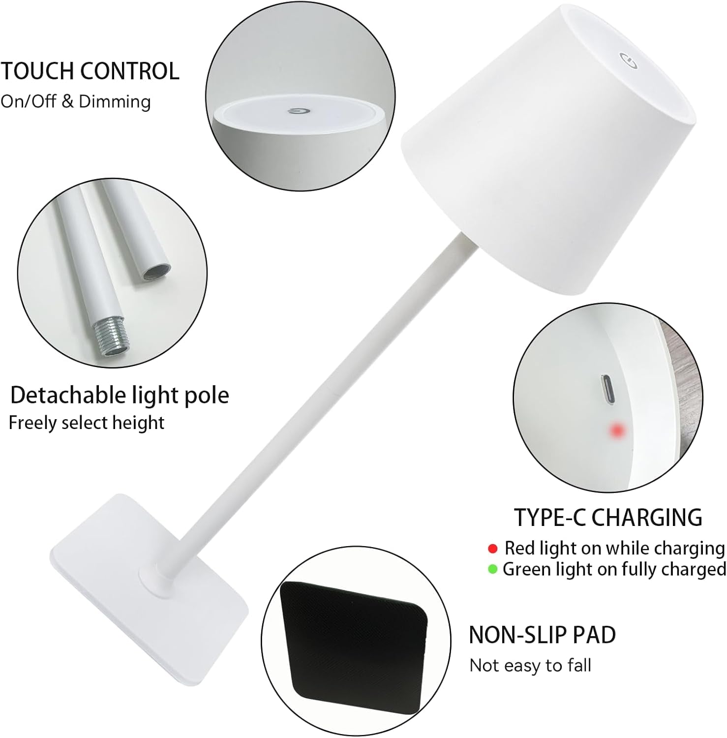 2 Pack Cordless Table Lamps Rechargeable, Battery Operated Touch Dimmable LED Lamp with 3 Color Temperatures, Adjustable Height Wireless Table Lamp for Restaurant, Bar, Bedroom
