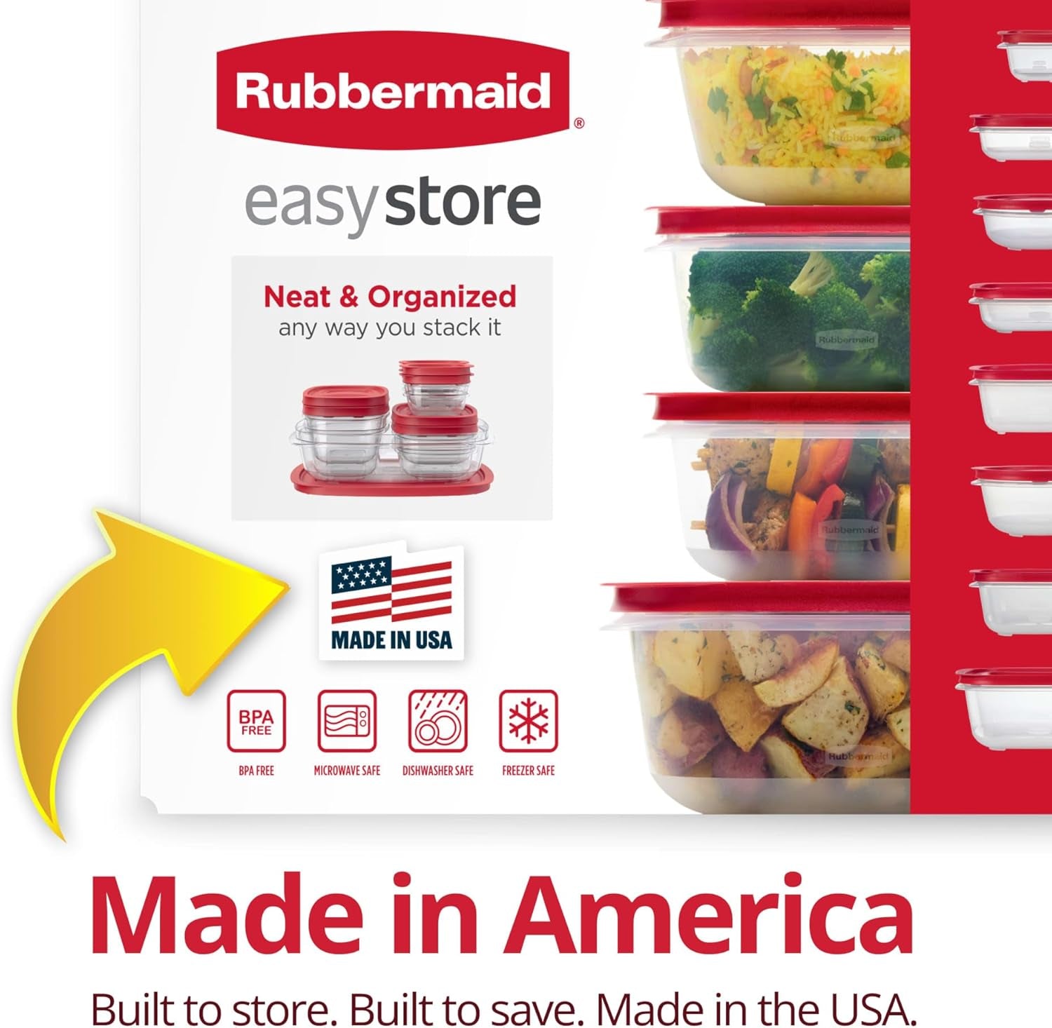 Rubbermaid Easystore Large Containers, 18-Piece Set, Food Storage Containers with Lids