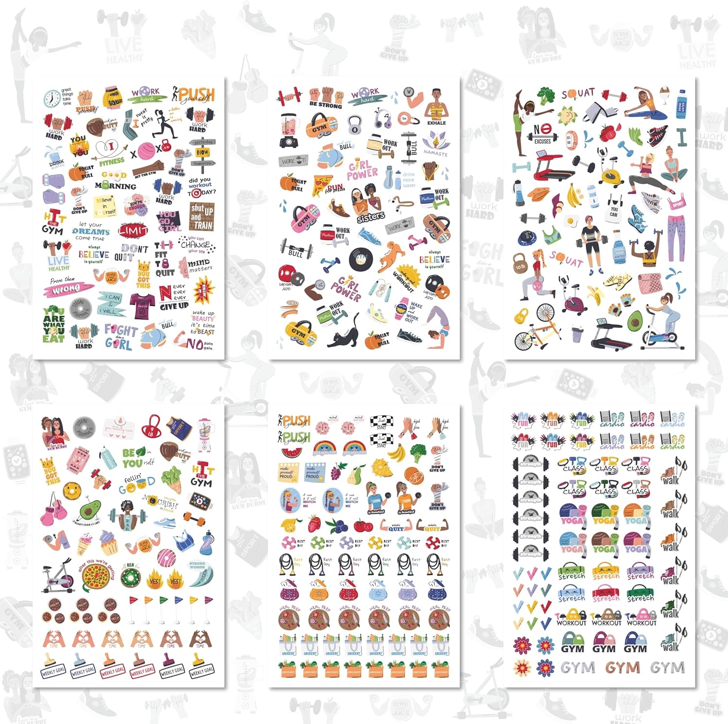 Workout & Fitness Stickers Mega Pack - Set of 24 Sheets 1800+ Health and Wellness Stickers | Tracking Stickers for Sports Planners, Journals & Calendars - Perfect for Weight Loss, Exercise Goals