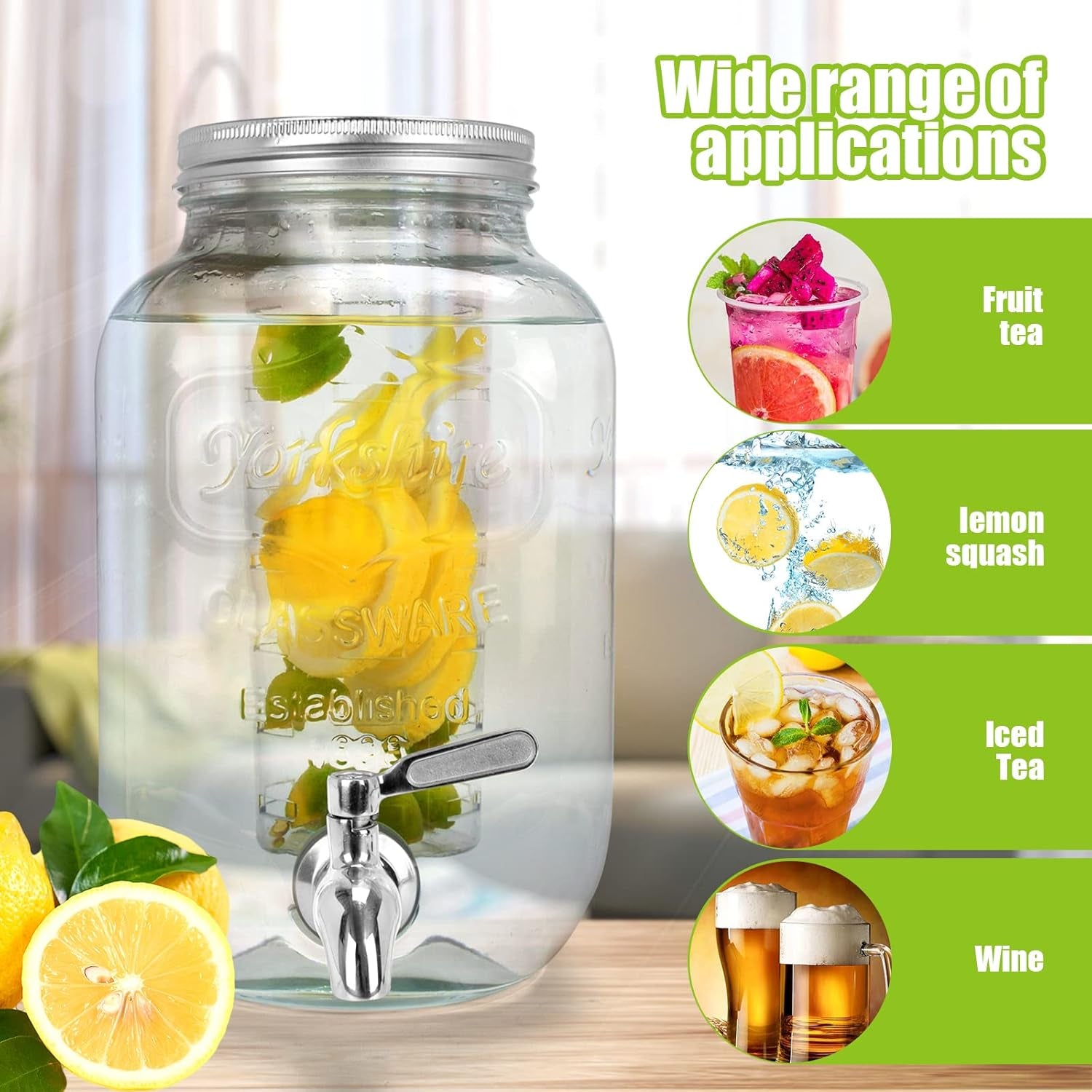 1 Gallon Glass Drink Dispensers for Parties 2Pack.Beverage Dispenser,Glass Drink Dispenser with Stand and Stainless Steel Spigot 100% Leakproof.Lemonade Dispenser with Ice Cylinder.Laundry Detergent
