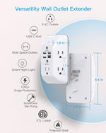 Outlet Extender with Night Light,  Multi Plug Outlet, USB Wall Charger Surge Protector 4 USB Ports(1 USB C), Power Strip Electrical Outlet Splitter Expander for Home Office Dorm Room, ETL