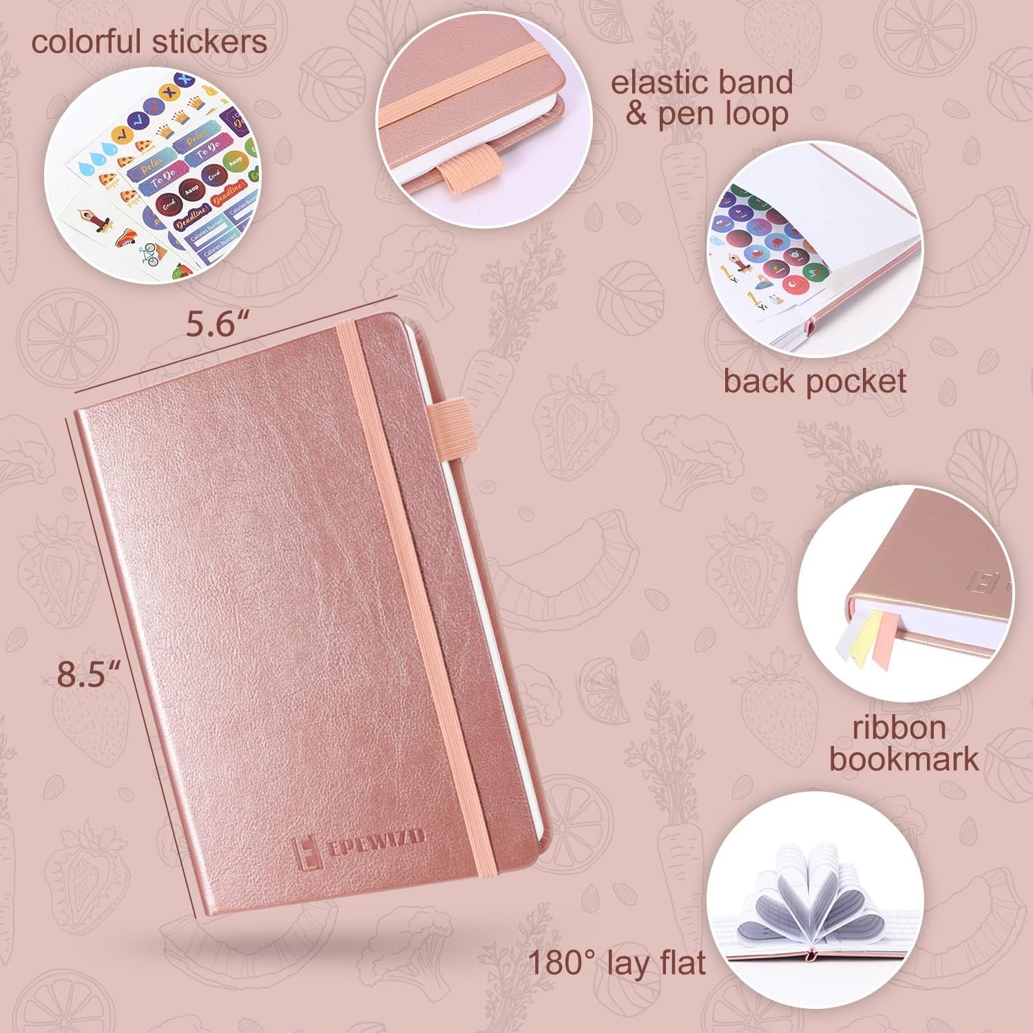 Food and Fitness Journal Hardcover Wellness Planner Workout Journal for Women Men to Track Meal and Exercise Count Calories Weight Loss Diet Training Weight Loss Tracker Undated Home and Gym