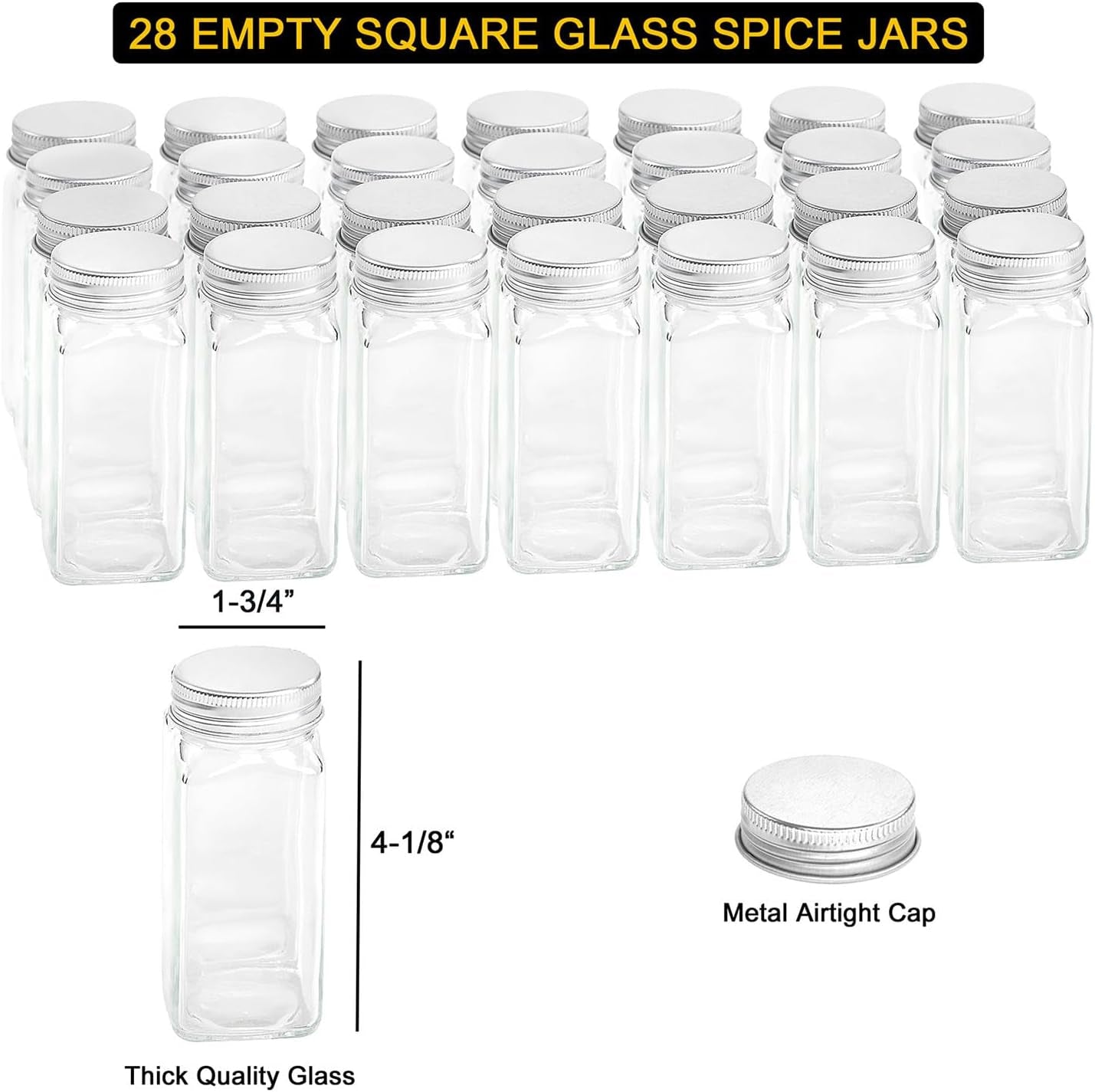Spice Rack Organizer with 36 Spice Jars, 386 Spice Labels, Chalk Marker and Funnel Set for Cabinet, Countertop, Pantry, Cupboard or Door & Wall Mount - 36 Jars, 17.2" W Ã— 10.8" H, Black
