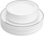 Aya'S 60 Silver Rimmed Plastic Plates for Party, Heavy Duty Disposable Plate Set of 30 Dinner and 30 Dessert Plates for Weddings and Special Events, Fancy Disposable Tableware