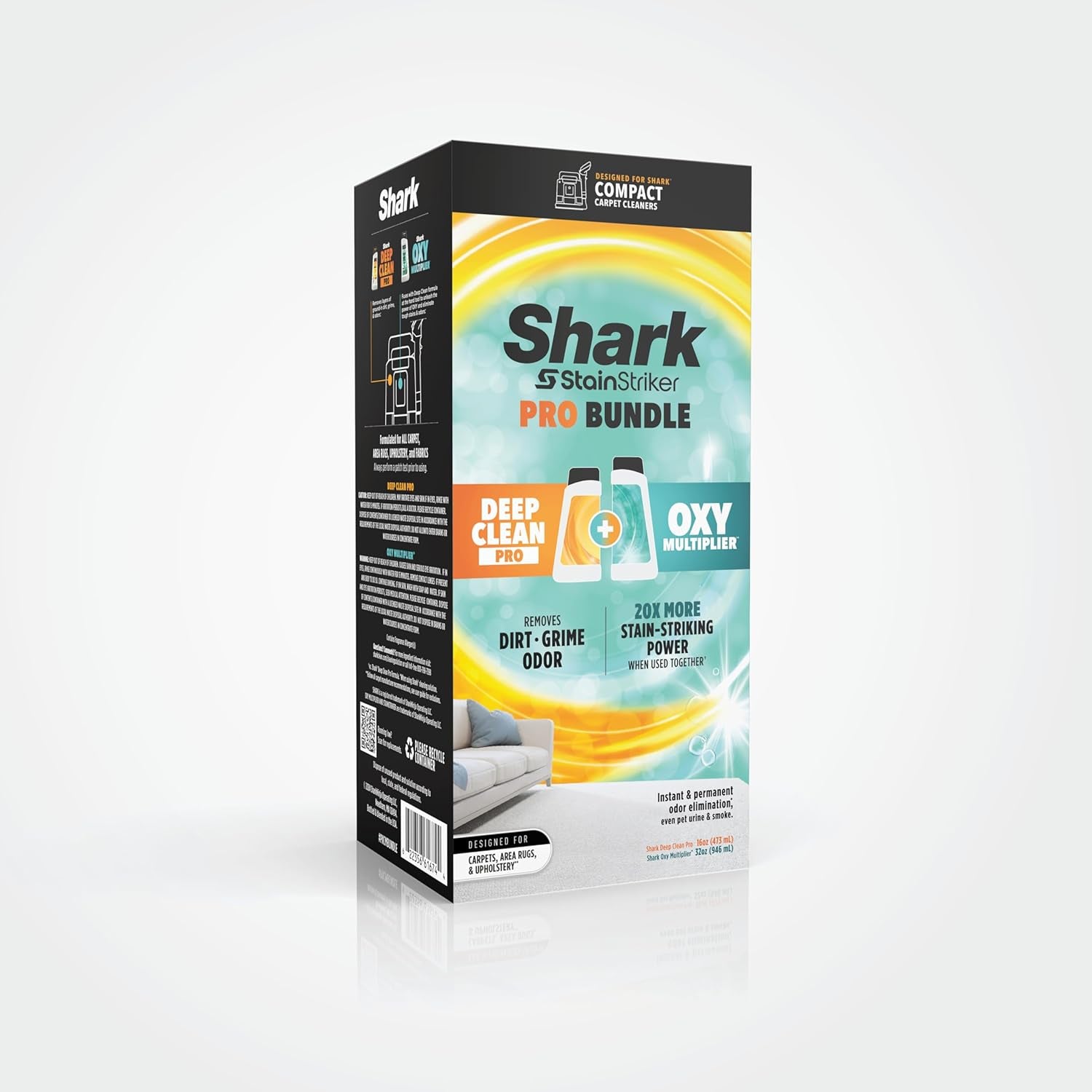 Shark Stainstriker Cleaning Solution Bundle for Portable Cleaners, Carpet and Area Rug Formula, Instantly Eliminates Odors, Includes 32 Oz OXY Multiplier and 16 Oz Deep Clean Solution, PXCMBUNDLE