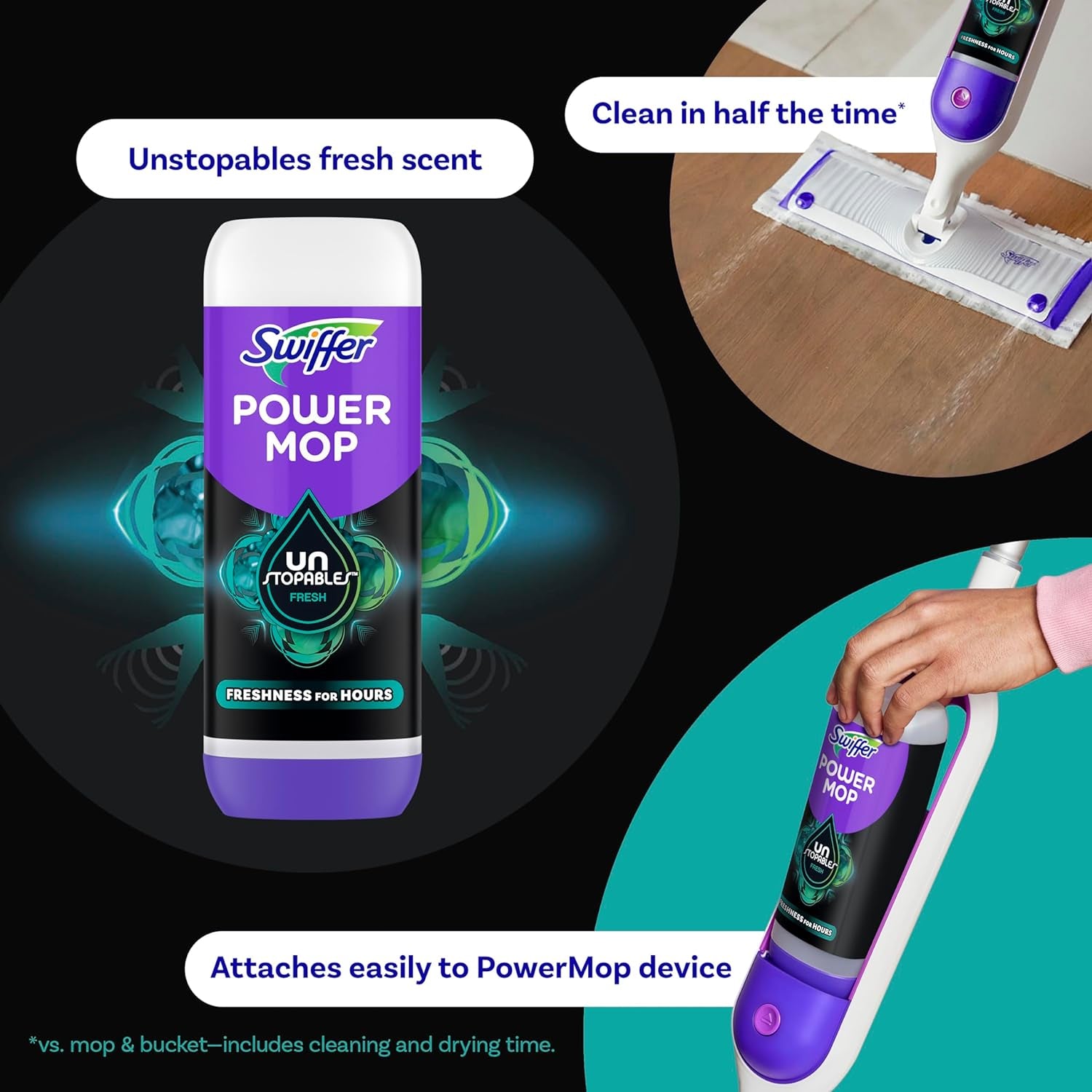 Powermop Floor Cleaning Solution with Unstopables Fresh Scent, Powermop Refills, Floor Cleaner for Mopping, 25.3 Fl Oz, 2 Pack