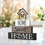 Smile 4 Pcs Farmhouse Wooden Tabletop Decor Home Tiered Tray Decoration, Rustic Retro Neutral Wood House-Shaped Block Sign, Centerpiece Suitable for Home Shelves Fireplace Mantels