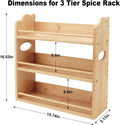 3 Tier Bamboo Spice Rack, Spice Rack Organizer, Seasoning Jars Rack Shelf Spice Organizer for Kitchen Counter or Wall Mounting, Spice Storage Holder with Handles, Jars Not Included,Natural