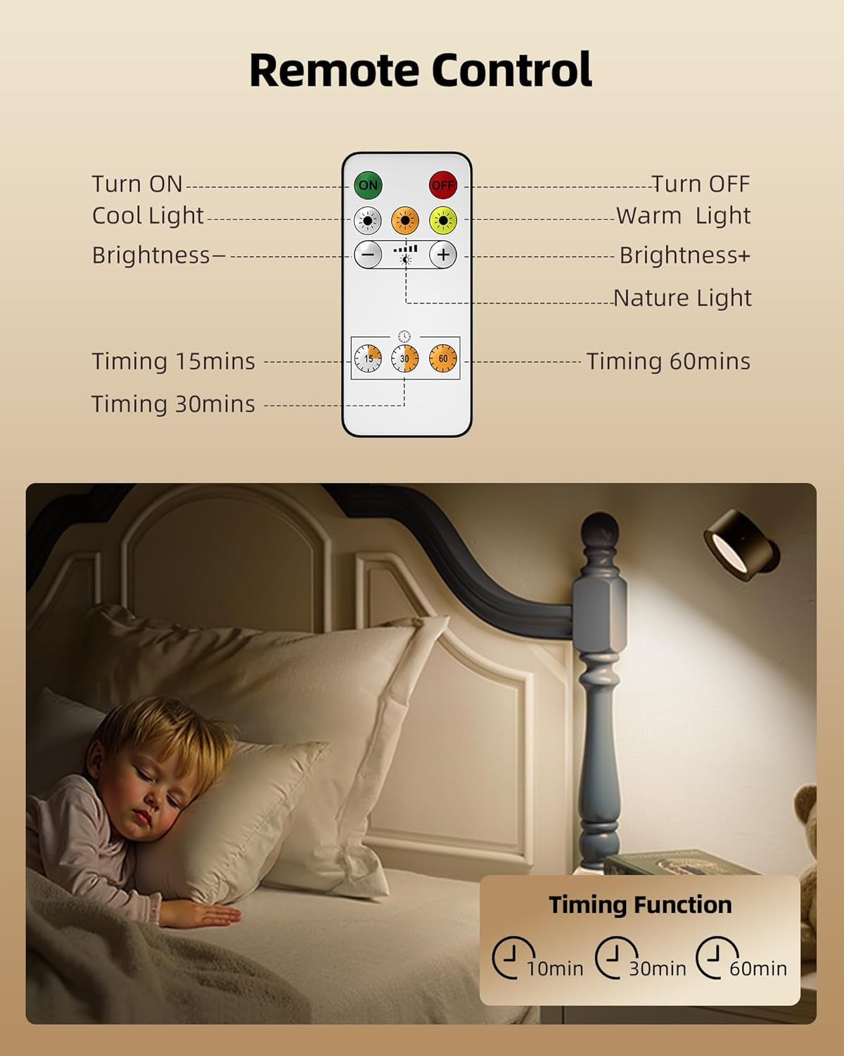 LED Wall Mounted Lights, Rechargeable Wall Sconces Lamp, 3 Color Temps & Remote and Touch, 360Â°Rotation Dimmable Cordless Wall Light for Study Bedroom Reading Bedside(Black, 2 Pack)
