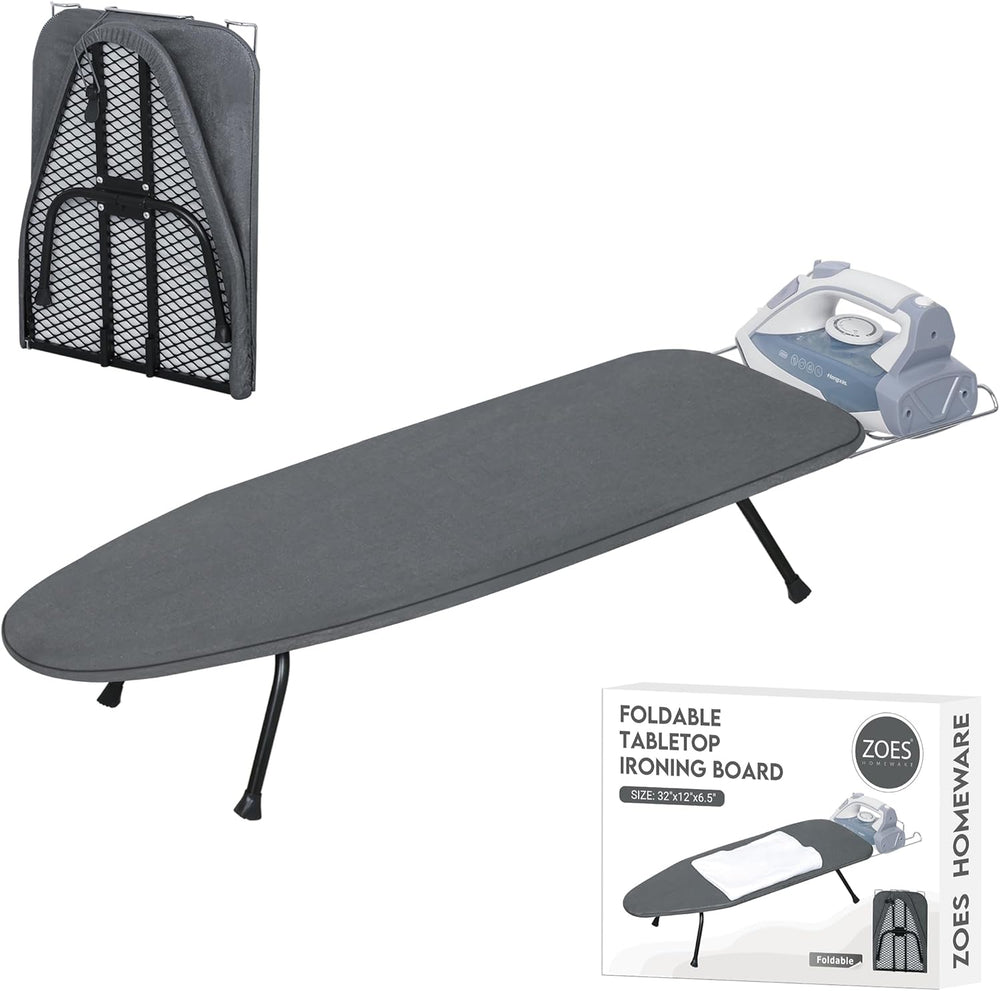 Metal Mesh Panel Tabletop Ironing Board | Foldable Iron Board | Heavy Duty Small Iron Board with Heat Resistant Cover and 100% Cotton 8Mm Thicken Pad | 31.5"X11.8"X6.2"