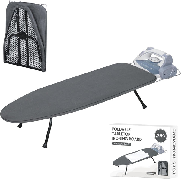 Metal Mesh Panel Tabletop Ironing Board | Foldable Iron Board | Heavy Duty Small Iron Board with Heat Resistant Cover and 100% Cotton 8Mm Thicken Pad | 31.5"X11.8"X6.2"