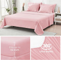 Pink Full Size Comforter Sets Seersucker 7 Pieces, All Season Luxury Bed in a Bag for Bedroom, Bedding Set with Comforters, Sheets, Pillowcases & Shams