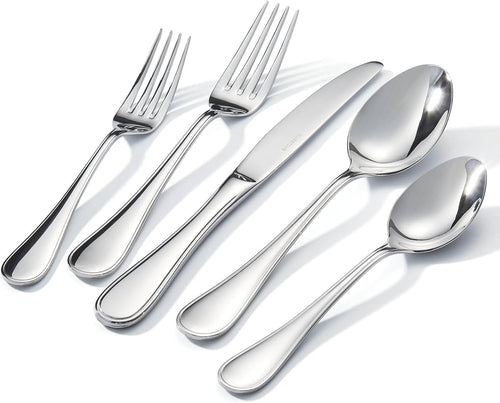 40 Piece Teardrop Silverware Set for 8, 18/10 Stainless Steel Flatware Set, Modern Design Cutlery Set for Home/Hotel/Wedding,Mirror Polished and Dishwasher Safe