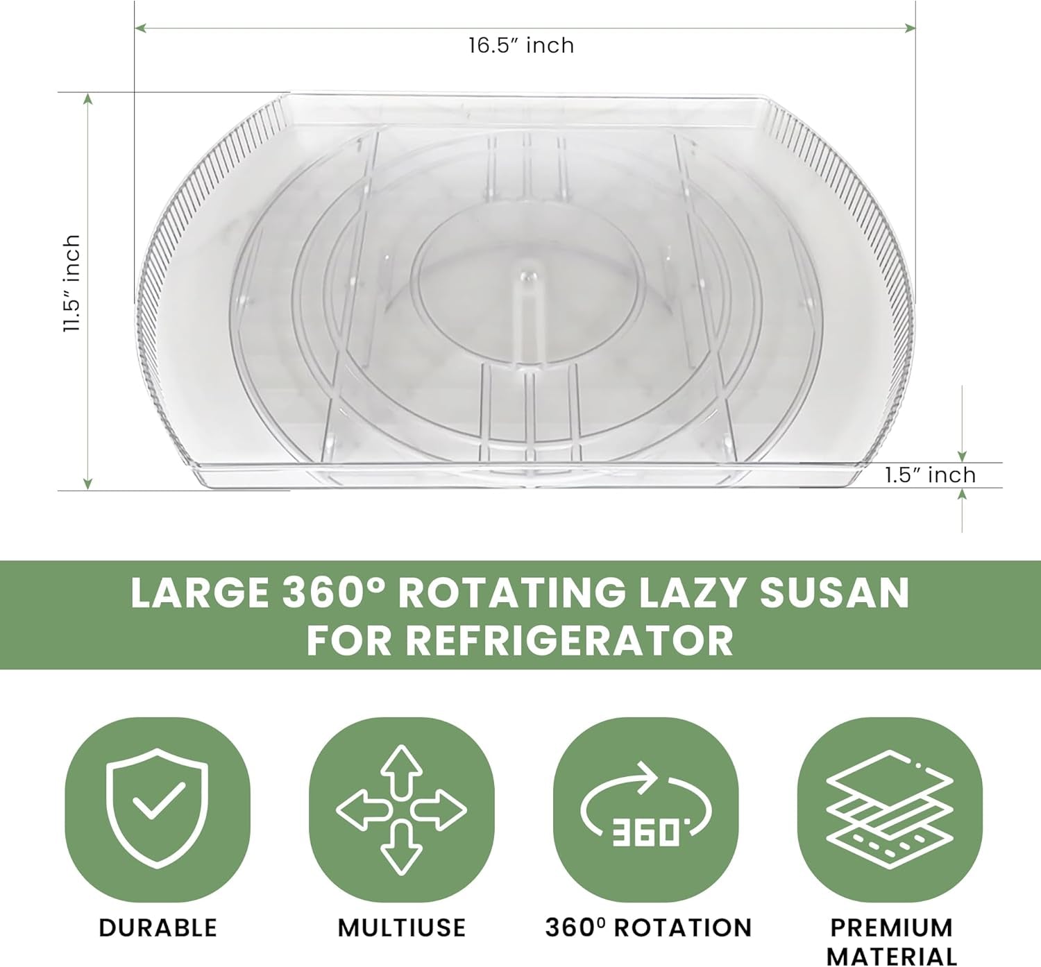NOSTA Home Rotating Lazy Susan for Refrigerator - Square Lazy Susan - Refrigerator Lazy Susan Organizer - Rotating Fridge Organizer - Large (16.5X11)