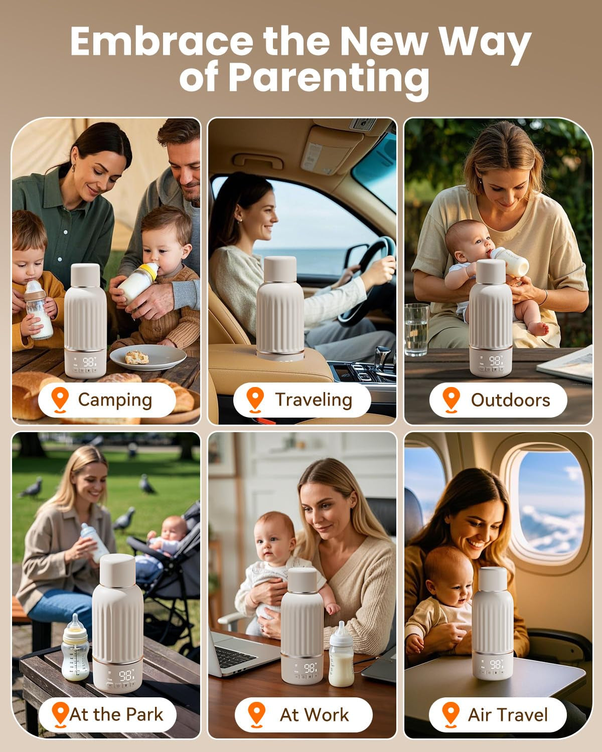 Portable Bottle Warmer for Travel, 2.5 Min Fast Heating for Breast Milk and Formula, Portable Milk Warmer with 10400Mah Long Battery, 17Oz Large Capacity, Fast Charging Baby Bottle Warmer