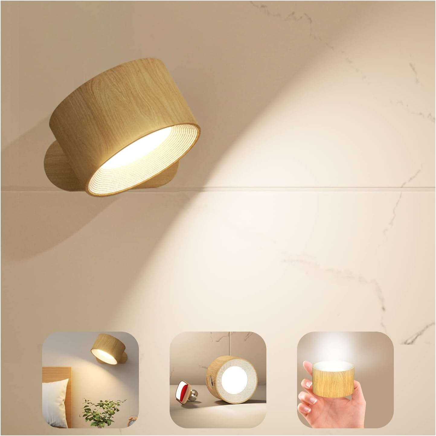 LED Sconces, Wall Mounted Lamps with Rechargeable Battery Operated USB Port 3 Color Temperatures & 3 Brightness Levels 360Â°Rotate Magnetic Ball, Cordless Lights for Reading Bedside