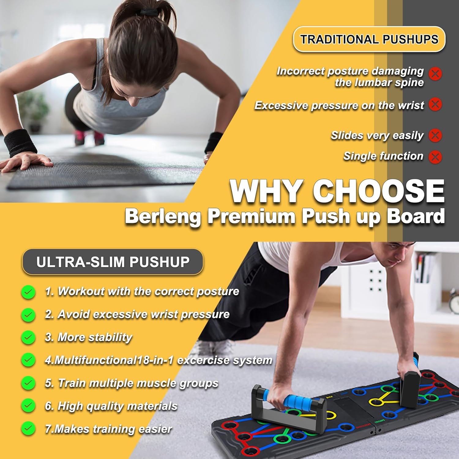 Solid Push up Board 15 in 1 Home Workout Equipment Multi-Functional Pushup Stands System Fitness Floor Chest Muscle Exercise Professional Equipment Burn Fat