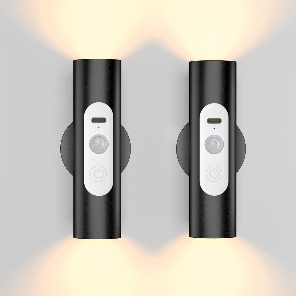 Motion Sensor Wall Lights Indoor, 2-Pack Rechargeable Wireless Wall Sconces with Remote Control, Magnetic Stick on LED Wall Lamp for Bedroom, Hallway, Stair, 3 Color Modes & Dimmable