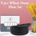 Wheat Straw Plates - 8 Inch Unbreakable Dinner Plates Set of 8 - Dishwasher & Microwave Safe Plastic Plates Reusable - Lightweight Plates for Kitchen,R.V (Pure Black)