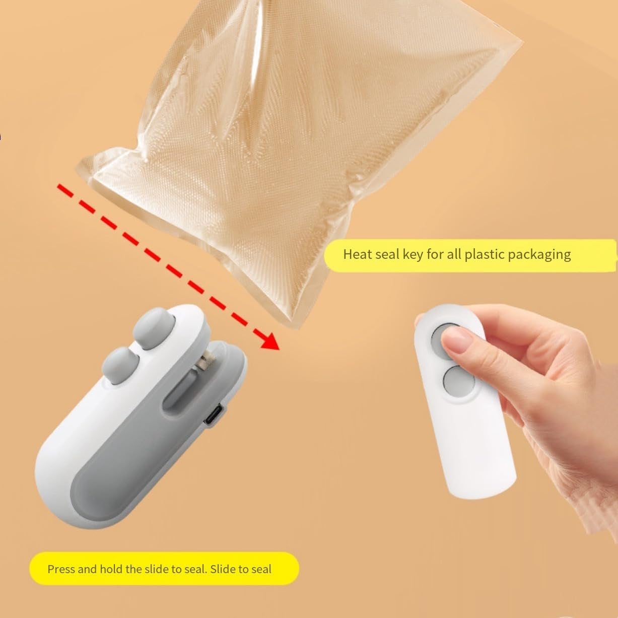 Mini Bag Sealer, 2-In-1 Rechargeable Mini Heat Sealer & Cutter, Magnetic Portable Plastic Bag Sealer for Snacks, Chips, Food Freshness Storage (White)